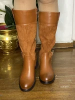 RQ-18- Καμελ μπότα τριών τετάρτων από καστορ και οικολογικό δέρμα - Image 2