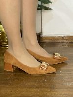 116 Γυναικεία γόβα με χοντρό τακούνι από καστόρι σε κάμελ - Image 2