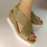 503 δερμάτινο πέδιλο με πλατφόρμα σε λάδι χρώμα