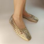 832 πλεκτό χρυσό φλατ  παπούτσι