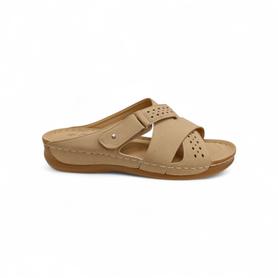 DMY 7788 Aνατομική παντόφλα σε μπέζ με αυτοκόλλητο