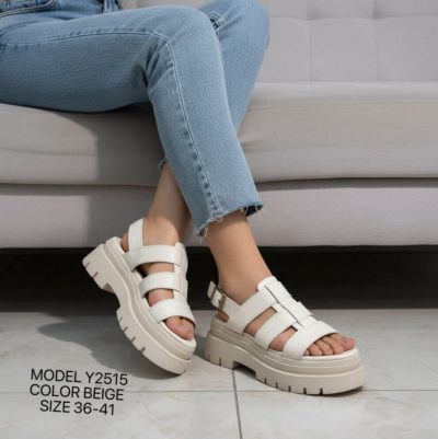2515 Σανδάλια Flatform σε μπέζ χρώμα