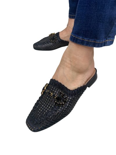 2853 mules σε μαύρο πλεκτό